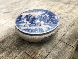 Chinese 18th Century Soft Paste Porcelain Paste Box Xuande Mark Blue And White