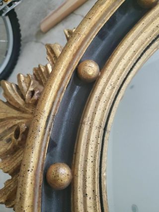 Federal bull ' s eye convex mirror with gilt decor and black & gold eagle 9