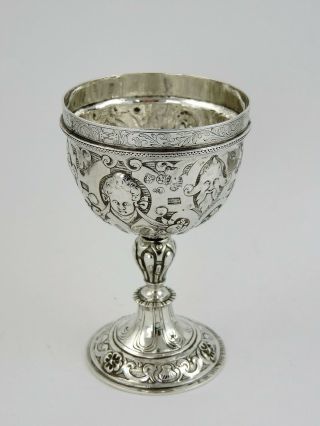 Stunning Cherub And Bacchus Hanau Silver 230ml Wine Goblet,  C.  1880 German Cup