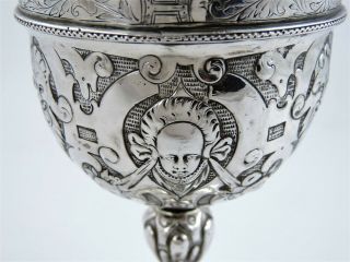 Stunning Cherub and Bacchus HANAU SILVER 230ml WINE GOBLET,  c.  1880 German cup 7