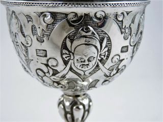 Stunning Cherub and Bacchus HANAU SILVER 230ml WINE GOBLET,  c.  1880 German cup 8
