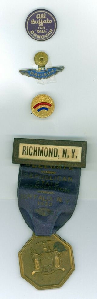 2 Vtg 1932 York Governor William Donovan Oss Pinback Buttons 1 Tab Badge