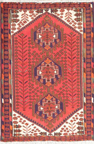 3x5 Geometric Tribal Vintage Hamedan Persian Area Rug Hand - Knotted Oriental Wool 2