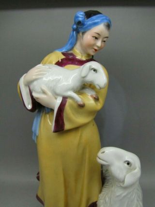 ANTIQUE CHINESE PORCELAIN JINGDEZHEN FIGURINE GIRL AND SHEEP SHEPHERDESS FIGURE 6