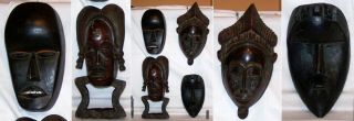Four Old Carved Wooden African Masks Baule And Dan