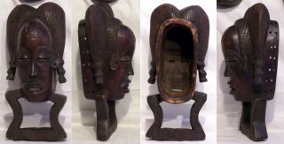 Four old carved wooden African masks Baule and Dan 3