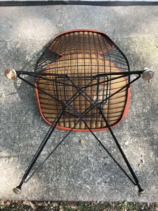 Vintage Eames Herman Miller Wire Mesh Eiffel DKR Chair with orange vinyl pads 3