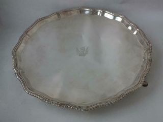 Crested Antique Victorian Sterling Silver Salver/ Tray 1893/ Dia 24.  5 Cm/ 515 G