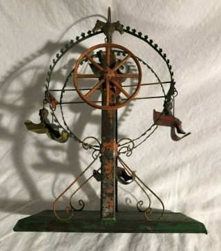 Early Germany Bing Carette Tin Ferris Wheel Large Steam Powered Toy