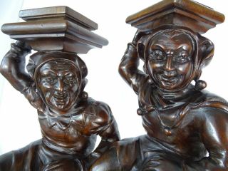 17 " Pair Antique French Mahogany Wood Figures/support Posts Pillars Court Jester