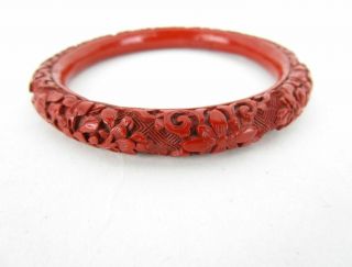 Antique Chinese Cinnabar Lacquer.  A Deeply Carved Bracelet.  Signed China.