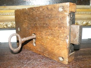 Large Antique English Oak Church Door Lock With Key And Keep