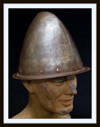 Rare 17th C.  Italian Or Spanish Morion Cabasette Helmet With Makers Mark (sword)