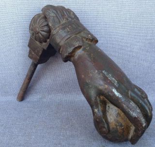 Big antique french door knocker cast iron early 1900 ' s hand ball castle mansion 4