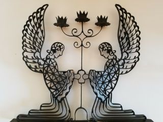 VTG/Antique/Art Deco/Gothic Wrought Iron Scrollwork ANGEL Candelabra SCULPTURE 10