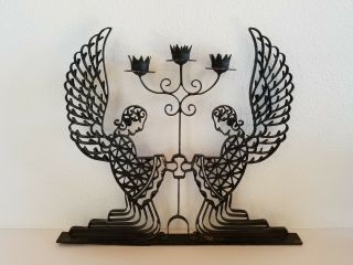 VTG/Antique/Art Deco/Gothic Wrought Iron Scrollwork ANGEL Candelabra SCULPTURE 3