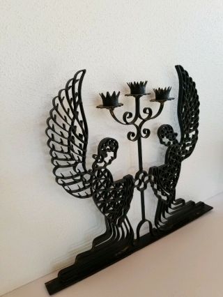 VTG/Antique/Art Deco/Gothic Wrought Iron Scrollwork ANGEL Candelabra SCULPTURE 4