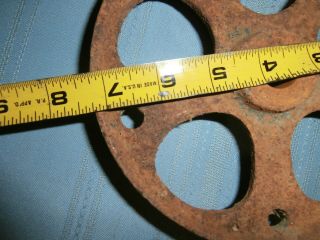 2 ANTIQUE CAST IRON CART WHEELS w/ AXLE BRACKETS 2