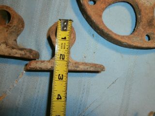 2 ANTIQUE CAST IRON CART WHEELS w/ AXLE BRACKETS 5