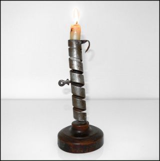 18th Century Wrought Iron Wood Spiral Candlestick.  キャンドルスティック