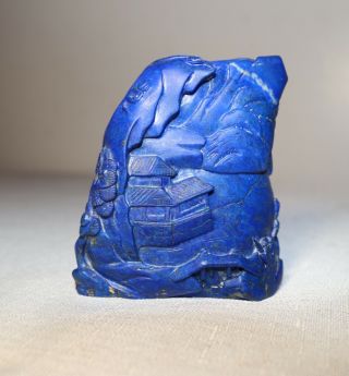 Antique Hand Carved Chinese Blue Lapis Lazuli Landscape Stone Sculpture Statue