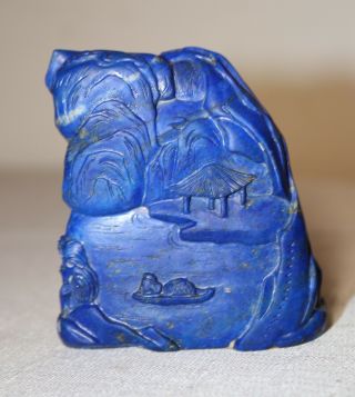 antique hand carved Chinese blue Lapis Lazuli landscape stone sculpture statue 2