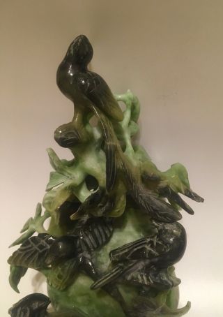 Estate China Green Jade jadeite hand Carving statue of Birds and Flowers 2