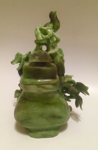 Estate China Green Jade jadeite hand Carving statue of Birds and Flowers 3