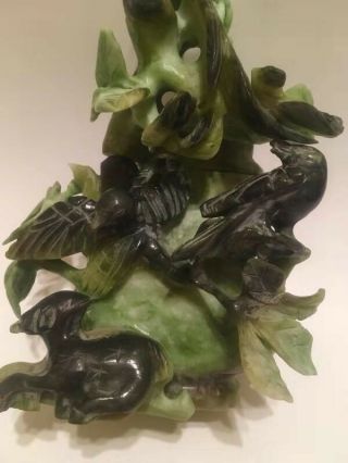 Estate China Green Jade jadeite hand Carving statue of Birds and Flowers 4