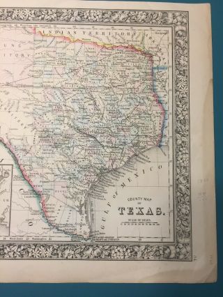Antique 1860 County Map Of The State Of Texas 10