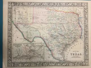 Antique 1860 County Map Of The State Of Texas 11