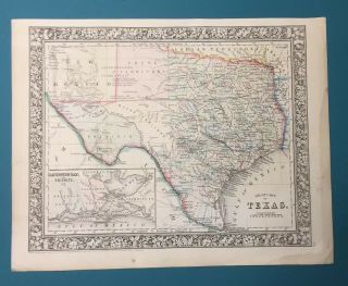 Antique 1860 County Map Of The State Of Texas