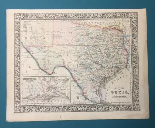 Antique 1860 County Map Of The State Of Texas 2