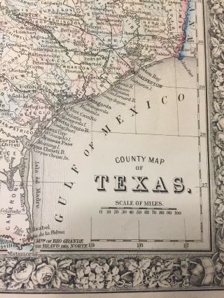 Antique 1860 County Map Of The State Of Texas 5