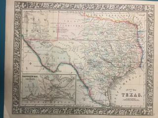 Antique 1860 County Map Of The State Of Texas 6