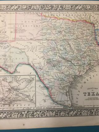 Antique 1860 County Map Of The State Of Texas 9
