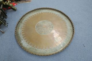 Huge Antique Islamic Middle Eastern Copper Table Tray Hand Made 42 " Fluted Rim