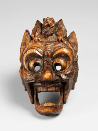 19th Century Wooden Ranryo Mask Netsuke,  Unsigned