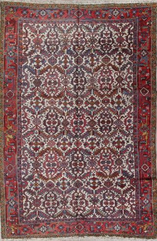 Vintage Heriz Serapi Persian Area Rug 8x12 All - Over IVORY Oriental Hand - Knotted 2