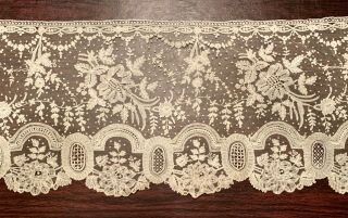 EXCEPTIONAL ANTIQUE BRUSSELS AND POINT DE GAZE LACE ON NET - 5 1/3 YARDS X 11” 2