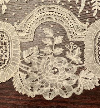 EXCEPTIONAL ANTIQUE BRUSSELS AND POINT DE GAZE LACE ON NET - 5 1/3 YARDS X 11” 3