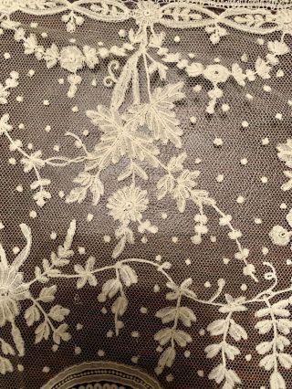 EXCEPTIONAL ANTIQUE BRUSSELS AND POINT DE GAZE LACE ON NET - 5 1/3 YARDS X 11” 5