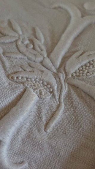 DIVINE ANTIQUE FRENCH LINEN DOWRY SHEET CROWN & MONOGRAM OF A MARQUIS c1890 11