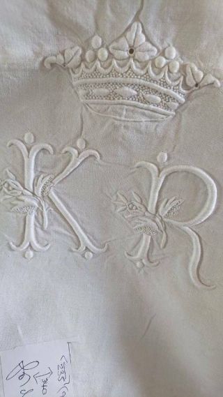 Divine Antique French Linen Dowry Sheet Crown & Monogram Of A Marquis C1890