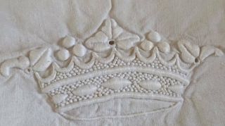 DIVINE ANTIQUE FRENCH LINEN DOWRY SHEET CROWN & MONOGRAM OF A MARQUIS c1890 3