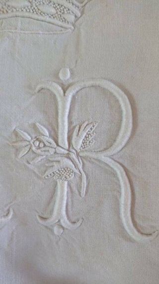 DIVINE ANTIQUE FRENCH LINEN DOWRY SHEET CROWN & MONOGRAM OF A MARQUIS c1890 5