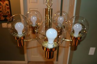 Vintage Mid Century Modern Hanging Chandelier Light With 5 Globe Eames Era 10