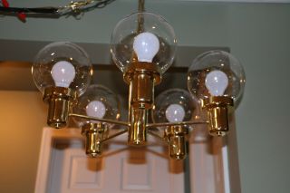 Vintage Mid Century Modern Hanging Chandelier Light With 5 Globe Eames Era 11