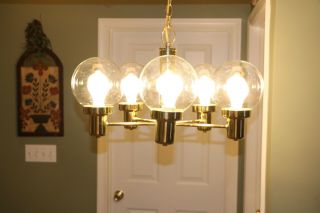 Vintage Mid Century Modern Hanging Chandelier Light With 5 Globe Eames Era 12