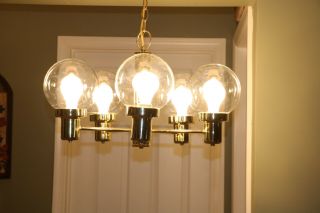 Vintage Mid Century Modern Hanging Chandelier Light With 5 Globe Eames Era 2